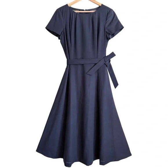 BROOKS BROTHERS Loro Piana Preppy Business Casual Classic Belted Midi Dress 12 - Picture 5 of 11